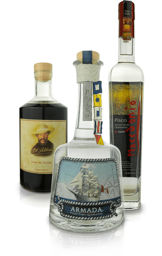 Pisco Armada, Pisco Macedonio, Licor de Guinda El Solitario